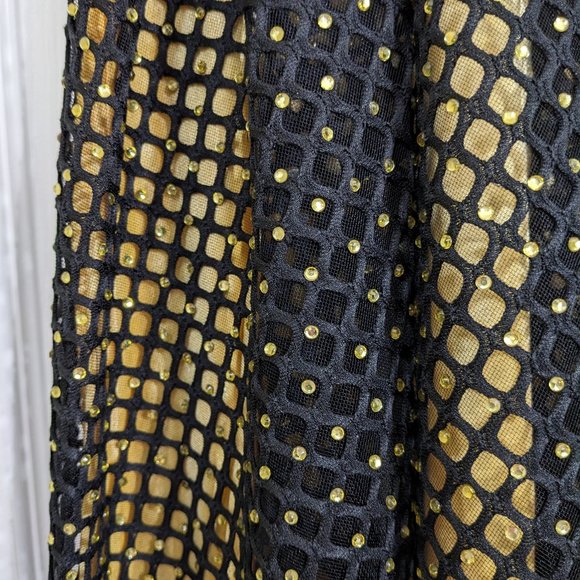 Raquel Black Net Overlay Gold Liner Crystals Tie Belt Maxi Skirt - size 1XL NWT - Picture 9 of 14